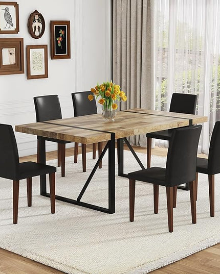 Dining Table Set for 6，Dinner Table Set for 6，71'' Kitchen Table and PU Leather Chairs Set of 6，6 Chair Dining Table Set for Kitchen Dining Room