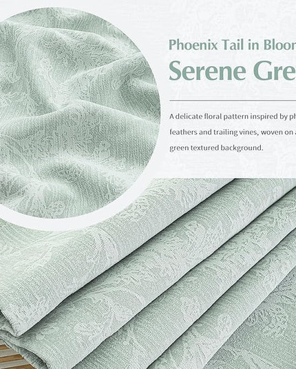FMFUNCTEX Sage Green Floral Jacquard Blackout Curtains 96 Inches Long for Bedroom, Scroll Flower Chenille Farmhouse Curtain for Living Room Darkening Thermal Insulated Grommet Window Drapes 2 Panels