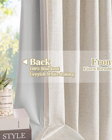 MYSKY HOME Linen Pinch Pleated Blackout Curtains 100% Room Darkening for Living Room Bedroom Thermal Insulated Light Block Window Drapes 102 inches Long Width 40", 2 PCs