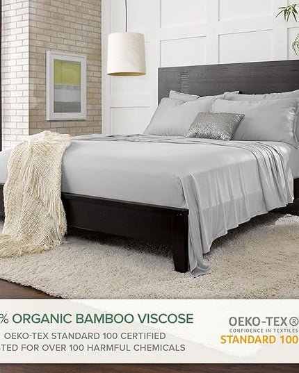Pure Bamboo Full Sheets, Genuine 100% Organic Viscose Derived from Bamboo Bed Sheet Set, Luxuriously Soft & Cooling, Double Stitching, 2 Year Quality Promise (Full, Silver Pearl)