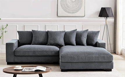 Luxe Oversized Two-Piece Sectional Couches for Living Room, 102.4-Inch L Shaped Sofa with Chaise, Upholstered with Corduroy Fabric, Grey - Right Facing