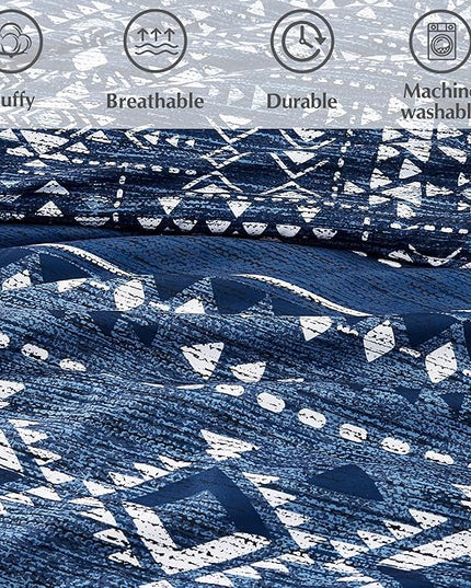 Geniospin King Size Comforter Set - 7 Pieces Comforters King Size, Warm Fluffy Boho Bedding Sets for All Seasons, Bed in a Bag with Flat Sheet and Fitted Sheet, Pillowcase & Sham (Blue, 102''x90'')