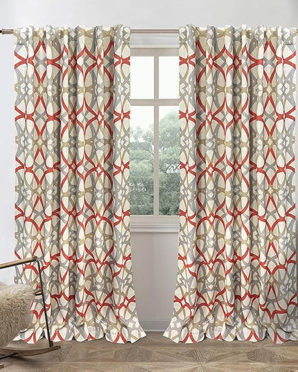 DriftAway Alexander Blackout Curtains for Living Room Linen Blend Pattern Match Thermal Insulated Room Darkening Geo Moroccan Mid Century Back Tab Bedroom Drapes 2 Panels 52 x 84 Inch Linen Red