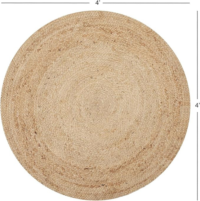 REDEARTH · Round Area Rug - 4 Feet Braided Natural Jute with Non-Skid Backing - Handwoven Boho Rug for Bedroom, Kitchen, Living Room Aesthetic Home Decor - Durable Handmade Rug, Set of 2, Set of 2