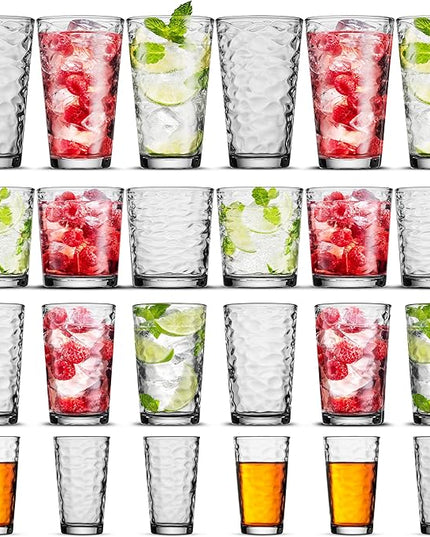 Biscayne Glassware Set, 24-Piece, Mixed Sizes with Cooler, DOF, Juice and Shot Glasses