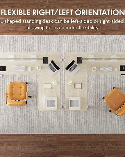 FLEXISPOT L Shaped Standing Desk, 63 x 55 Inch Electric Height Adjustable Corner Desk, Sit Stand Computer Workstation, Preset Controller, Home Office, White Frame with Maple Top