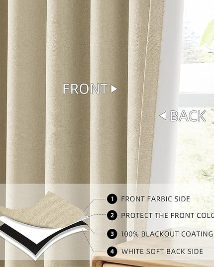ChrisDowa 100% Blackout Cream Solid Curtains 72 Inches Long 2 Panels for Bedroom Living Room,Farmhouse Room Darkening Thermal Insulated Soundproof Grommet Top Window Treatment Drapes,52x72
