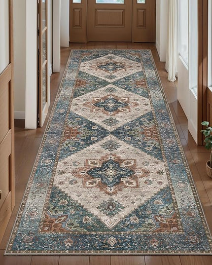 Ciicool Washable Vintage Runner Rug - 2'6" x 10' ft Hallway Carpet, Boho Low Pile Long Non Slip Soft Stair Runner Kitchen Carpet Indoor Oriental Throw for Living Room Bathroom Entry