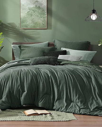 Monbix California King Comforter Set - 7 Pieces Cationic Dyeing Deep Forest Bed in a Bag Cal King Bed Sets with Comforter, Sheets, Pillowcases & Shams, Reversible Bedding Comforters Sets (108 * 92)