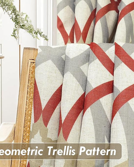DriftAway Alexander Blackout Curtains for Living Room Linen Blend Pattern Match Thermal Insulated Room Darkening Geo Moroccan Mid Century Back Tab Bedroom Drapes 2 Panels 52 x 84 Inch Linen Red