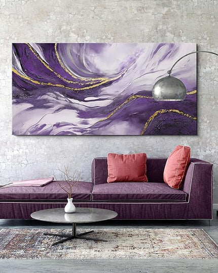 yiijeah Large Wall Art for Living Room - Canvs Artwork for Living Room - Purple and Gold Abstract Canvas Wall Decor - Modern Frame Wall Decor for Bedroom Office Picture Home Decor