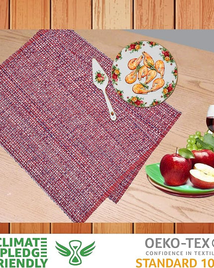 Urban VillaPlacemats for Dining Table 100% Cotton Placemats 14''x20'' Oversized Tablemats Set of 6 Placemats Red/Blue/White Two Tone Tablemats for Family Dinners Wedding Parties Everyday UsePlacemats