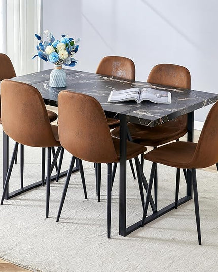 Dinner Table Set for 6,7 Piece Dining Table Set for 6,Modern 55'' Rectangle Dining Table and 6 Dining Chairs,Kitchen Table and Chairs for 6,Ideal for Kitchen Dining Room