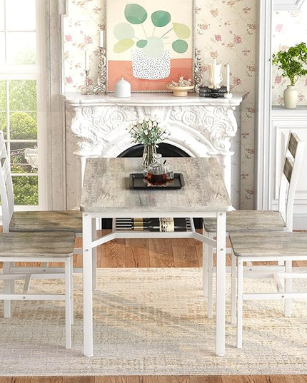 Hooseng Dining Table Set for 4, Wood Kitchen Table Chairs Set with Storage, Farmhouse 5 Piece Dining Room Table Set, Space-Saving Dinette Set for Breakfast Nook, Apartment
