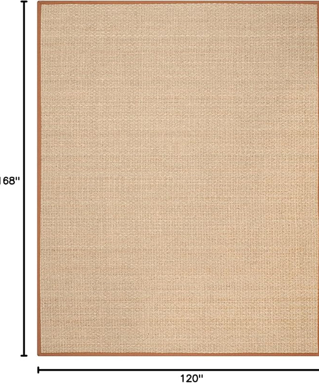 SAFAVIEH Area Rug 10x14 - Natural Fiber Collection - Large - Natural & Brown, Seagrass, Basketweave Pattern with Border (NF114B)