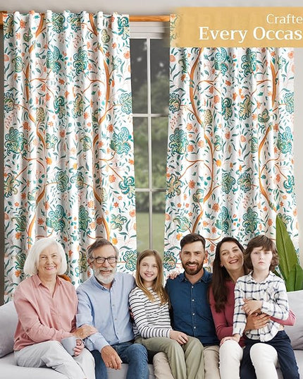 Maison d' Hermine Curtains for Living Room 100% Cotton 124 inch Length One Panel Light Filtering Curtains for Bedroom Windows with Rod and Loop Pockets Drapes (Elizabeth, 50" W x 124" L)