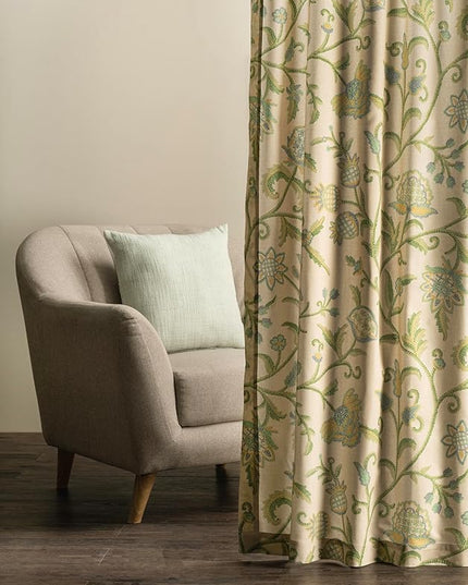 Maison d' Hermine Curtains for Living Room 100% Cotton 96 inch Length One Panel Light Filtering Curtains for Bedroom Windows with Rod and Loop Pockets Drapes (Artisan Love Mint, 50" W x 96" L)