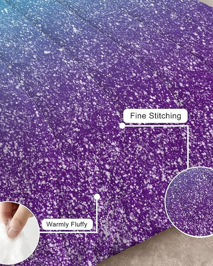Girls Gradient Glitter Comforter Set Twin Size 3D Bedding Set for Boys Kids Adults, Colorful Quilt Set Gradient Glitter Themed Bedding Blue Purple 3D Sparkly Galaxy Bedroom Decor Bedding Set