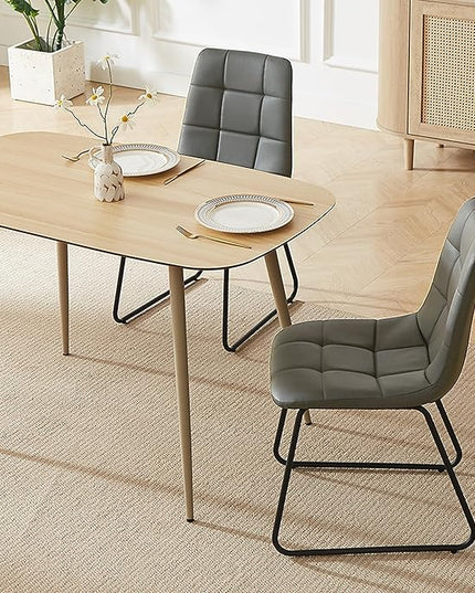 47.2'' Modern Dining Table Set for 4 - Wood Table with Cat Scratch Resistant Surface & 4 Gray Leather U-Shaped Chairs, Kitchen & Dining Room Furniture, Ideal for Small Spaces