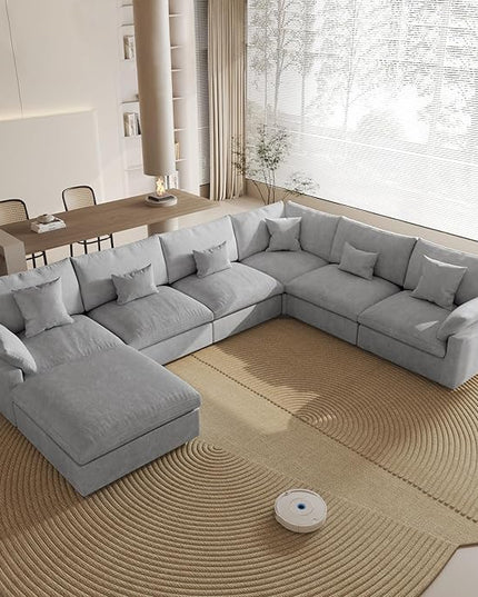Cloud Couch for LivingRoom,153" U Shaped Modular Sectional Couch with Storage Ottoman,Down Filled 7 Seater Convertible Sleeper Sofa Bed Oversized Furniture,Grey