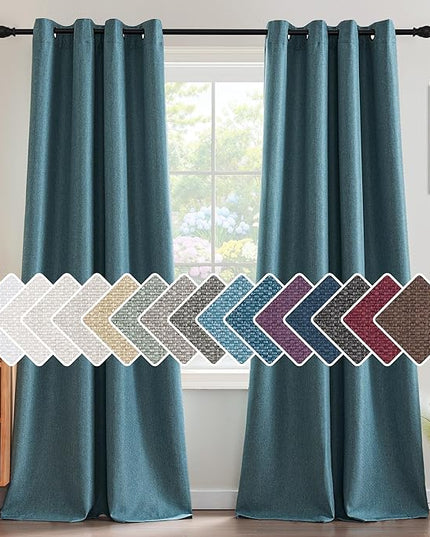 H.VERSAILTEX Linen Blackout Curtain 108 Inches Long for Bedroom/Living Room Thermal Insulated Grommet Linen Curtain Drapes Primitive Textured Burlap Effect Window Drapes 1 Panel - Heather Aegean Blue