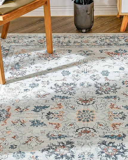 jinchan Runner Rug 2x6 - Hallway Rug Kitchen Washable Runner Vintage Floral Boho Lightweight Thin Non-Slip Retro Distressed Carpet for Entryway Bathroom Bedroom Laundry Room Grey Multi