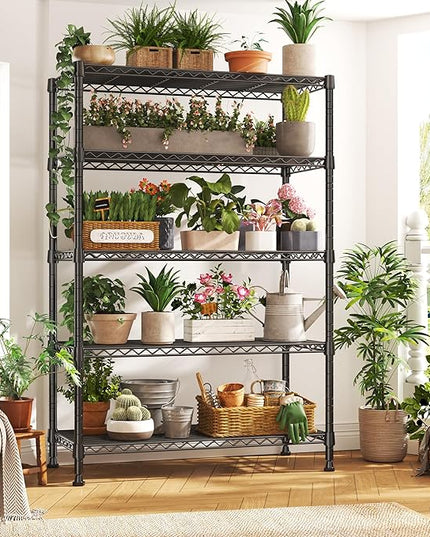 REIBII Storage Shelves, 5-Tire Wire Shelving Load 1000LBS Metal Shelves for Storage Adjustable Garage Shelving Unit Wire Shelf Rack Kitchen Storage Rack Pantry Shelves 31.5''W x 15.7'' D x 71''H