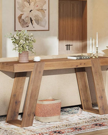 Solid Wood Console Table, 63" Narrow Sofa Table Behind Couch, Rustic Skinny Entryway Table for Hallway, Entrance, Foyer, Living Room, Brown