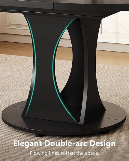 Round Dining Table for 4-6, Kitchen Table with Sturdy Double Arc & Rounded Base & Backboard Clasp Desktop, Mid-Century Modern Circle Dinner Table for Dining Living Room, Space Saving, Black