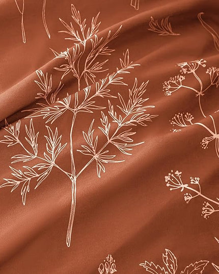 Love's cabin Terracotta Comforter Set Queen - Queen Size Comforter Set, 3 Pieces Cute Floral Bedding Sets for All Seasons,1 Soft Reversible Botanical Flowers Comforter and 2 Pillow Shams