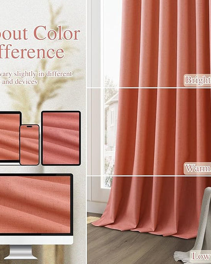 Guken 100% Blackout Curtains 90 Inch Length 2 Panels Set for Living Room Bedroom Back Tab Thermal Insulated Black Out Linen Drapes Room Darkening Coral,52x90