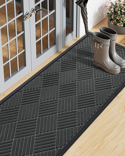 Smiry Front Door Mat Outside Entrance, Heavy Duty Outdoor Indoor Natural Rubber Doormat, Non Slip, Trap Dirt and Moisture, Easy Clean, Low Profile Patio Porch Entryway Mat, 47x17, Black