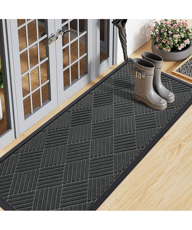 Smiry Front Door Mat Outside Entrance, Heavy Duty Outdoor Indoor Natural Rubber Doormat, Non Slip, Trap Dirt and Moisture, Easy Clean, Low Profile Patio Porch Entryway Mat, 47x17, Black