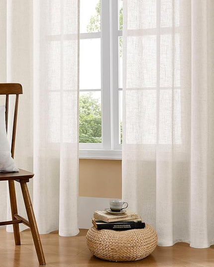 Joydeco Light Filtering Curtains 108 Inch Length for Bedroom, Linen Curtains 108 Inch Length 2 Panels Set for Living Room，White Semi Sheer Curtains 108 Inches Long with Rod Pockets