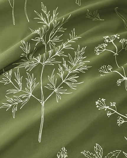 Love's cabin Olive Green Full Comforter Set - Full Size Comforter Set, 3 Pieces Cute Floral Bedding Sets for All Seasons,1 Soft Reversible Botanical Flowers Comforter and 2 Pillow Shams
