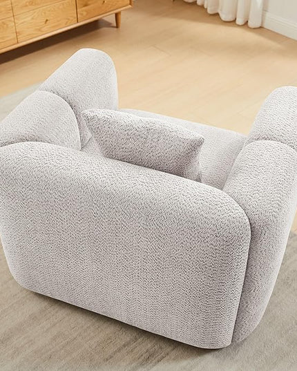 VANOMi 42" Width Accent Chair for Living Room, Modern Lounge Chair with Pillow, Comfy Upholstered Boucle Single Sofa Chair for Living Room (Light Khaki)
