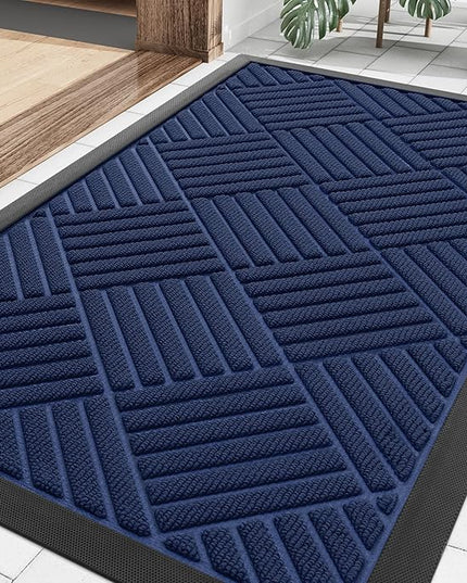 Smiry Front Door Mat Outside Entrance, Heavy Duty Outdoor Indoor Natural Rubber Doormat, Non Slip, Trap Dirt and Moisture, Easy Clean, Low Profile Patio Porch Entryway Mat, 29.5x17, Navy Blue