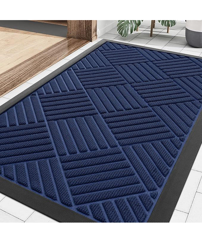 Smiry Front Door Mat Outside Entrance, Heavy Duty Outdoor Indoor Natural Rubber Doormat, Non Slip, Trap Dirt and Moisture, Easy Clean, Low Profile Patio Porch Entryway Mat, 29.5x17, Navy Blue