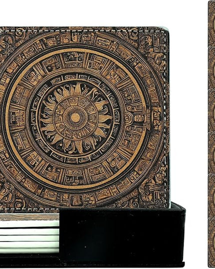 Marble Coasters Square Leather Drinks Coaster Set with Holder for Coffee Table Bar Home Decor 4 Inches Set of 6 (Goth, One Size)