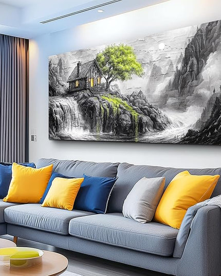 ERQINHUA Large Canvas Wall Art For Living Room Large Wall Decor For Bedroom Office Black And White Wall Painting Decor Green Tree Landscape Picture Artwork Modern Home Decor Ready To Hang 30"X60"