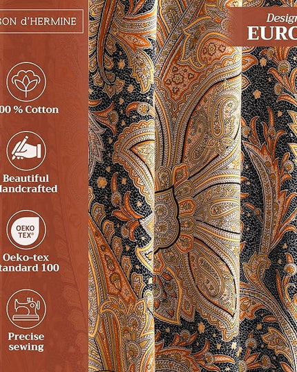 Maison d' Hermine Curtains for Living Room 100% Cotton 96 inch Length One Panel Light Filtering Curtains for Bedroom Windows with Rod and Loop Pockets Drapes (Kashmir Paisley Graphite, 50" W x 96" L)