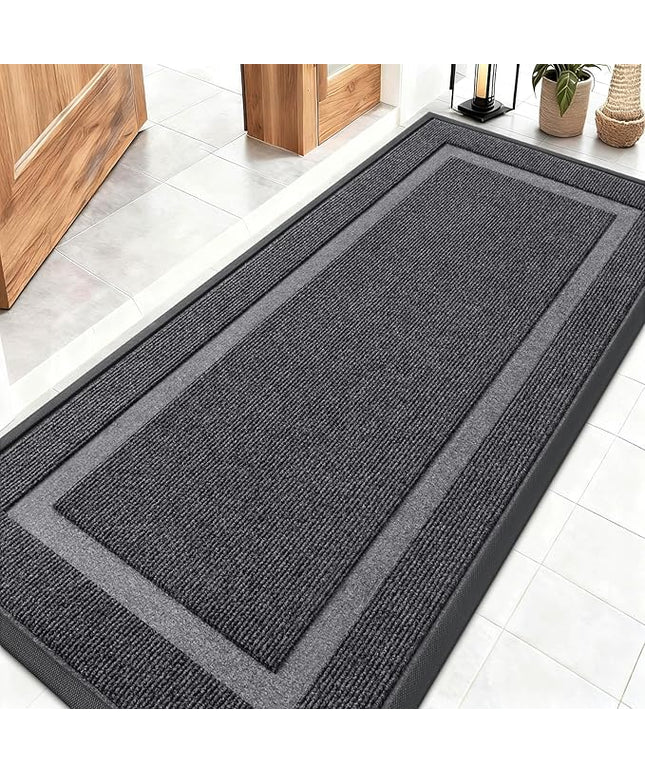 OLANLY Front Door Mat Indoor Outdoor Entrance, Waterproof All-Season, All-Weather Doormat, Sturdy Natural Rubber, Fade Resistant, Low Profile, Easy Clean Patio Porch Entryway Mat, 59x23, Grey