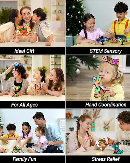 TOSY Magnet Pyramid Glow - 1 Cube Transforms into 1 Billion Shapes, 15 pcs (12 Puzzle pcs & 3 Accessories), 243 Magnets, Glowing, Christmas Stocking Stuffers Gift for Kids, Creative Puzzle STEM Toy