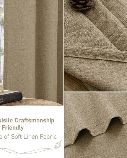 LAMIT Natural Linen Curtains 84 inch Length 2 Panels, Linen Textured Thermal Insulated Bedroom Curtains Grommet Privacy Light Filtering Drapes for Living Room/Farmhouse, W52 x L84, Tan Brown