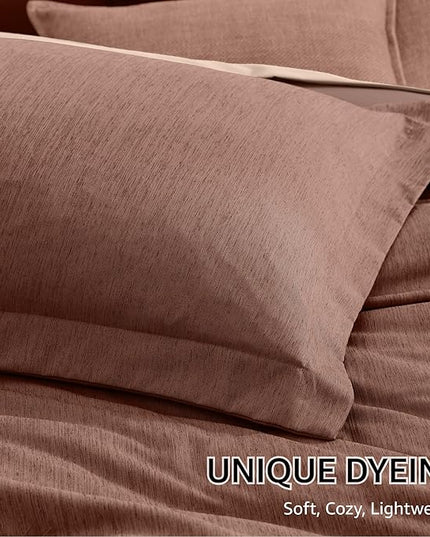 Monbix Full Size Comforter Set, Terracotta Bedding Comforter for Full Size Bed Set Reversible, Bedding Sets Full 7 Pieces, Cationic Dyeing Bed in a Bag with Comforter, Sheets, Pillowcases & Shams