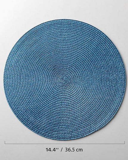 Round Placemats Set of 4 Plastic Woven Placemats Washable Wipeable Table Mats for Dining Table Heat Resistant Non-Slip Circle Place Mats (Royal Blue)