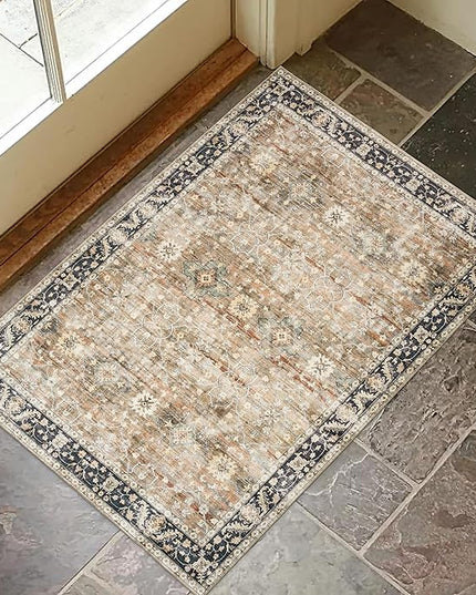 ReaLife Rugs Machine Washable Area Rug - Living Room Bedroom Bathroom Kitchen Entryway Office - Padded Crease Free Stain Resistant Premium - Boho Farmhouse Vintage- BEV- Beige Tan Brown - 2'x 3'