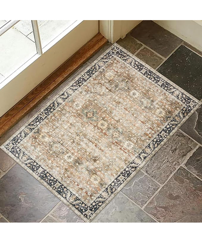 ReaLife Rugs Machine Washable Area Rug - Living Room Bedroom Bathroom Kitchen Entryway Office - Padded Crease Free Stain Resistant Premium - Boho Farmhouse Vintage- BEV- Beige Tan Brown - 2'x 3'