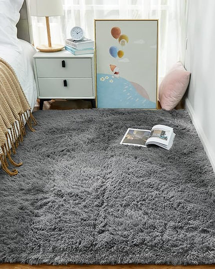 Ophanie Area Rugs for Living Room Bedroom, Upgrade Non-Slip Fluffy Soft Grey Shag Carpet, Indoor Floor Gray 4x6 Fuzzy Shaggy Living Room Plush Rug for Kids Home Dorm Decor Aesthetic