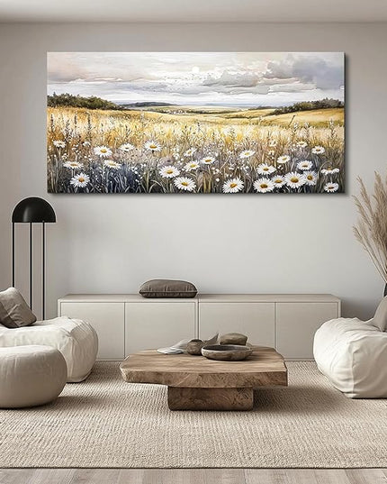 ZUITINGHUA Canvas Wall Art For Living Room Large Wall Decor For Office Bedroom Decoration White Flower Landscape Picture Grassland Painting Artwork Room Wall Mural Aesthetic Home Decor 30x60 In